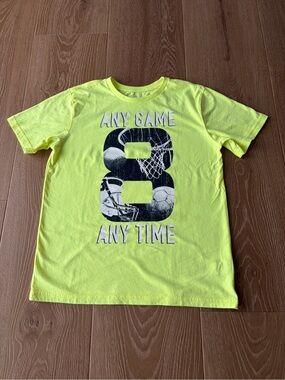 Children’s Place Yellow Sport Short Sleeve T-Short, L, 10/12, #8 Graphic tee